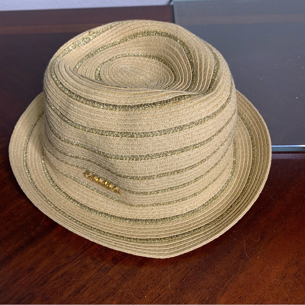 Calvin Klein Metallic Striped Paper Fedora Hat